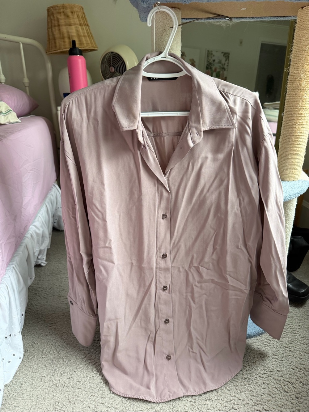 Zara Women's Button-Down Shirt in Dusty Pink